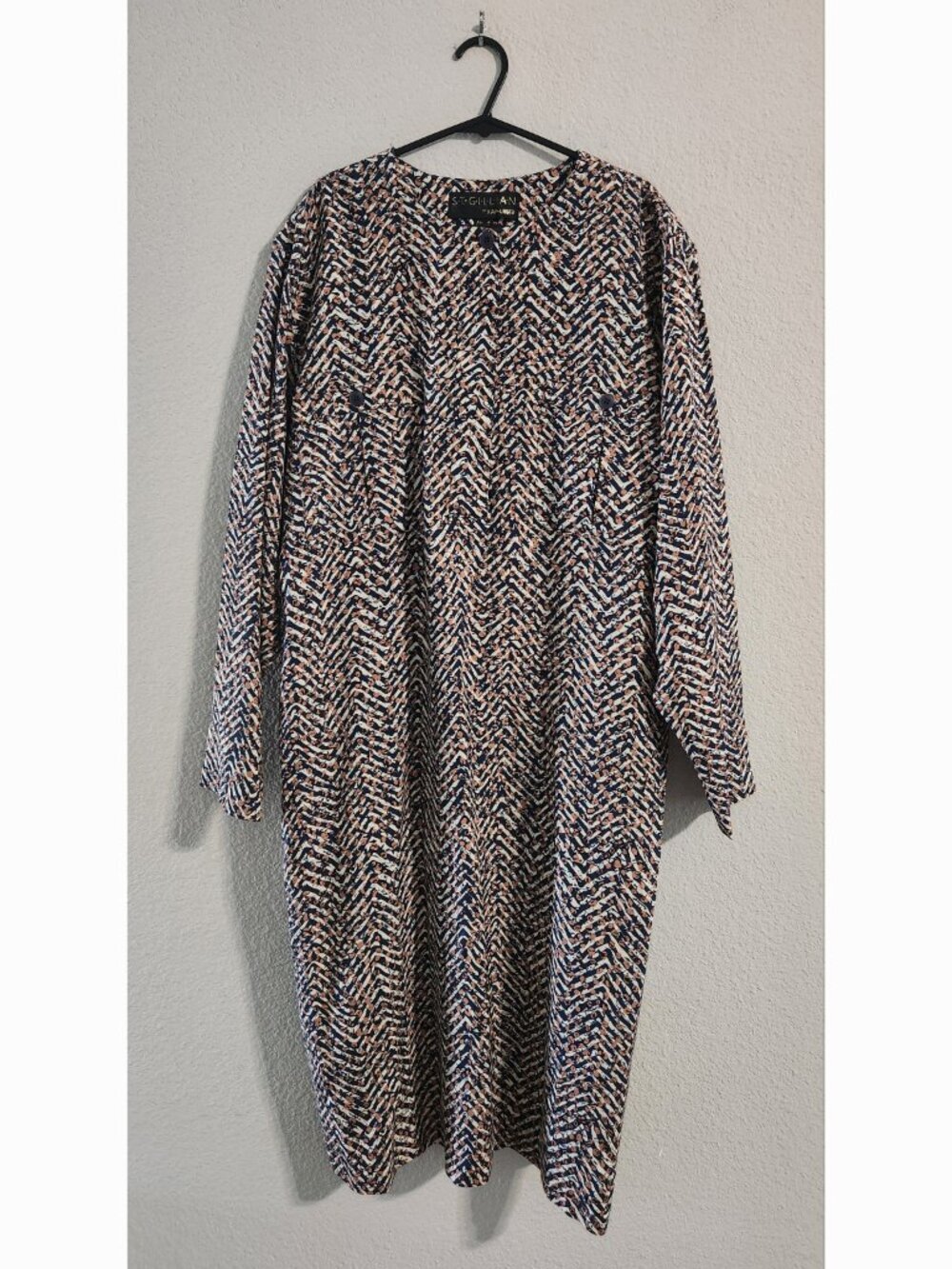 St. Gillian Kay Unger Herringbone Print Midi Dress Women’s Silk L/S size 14